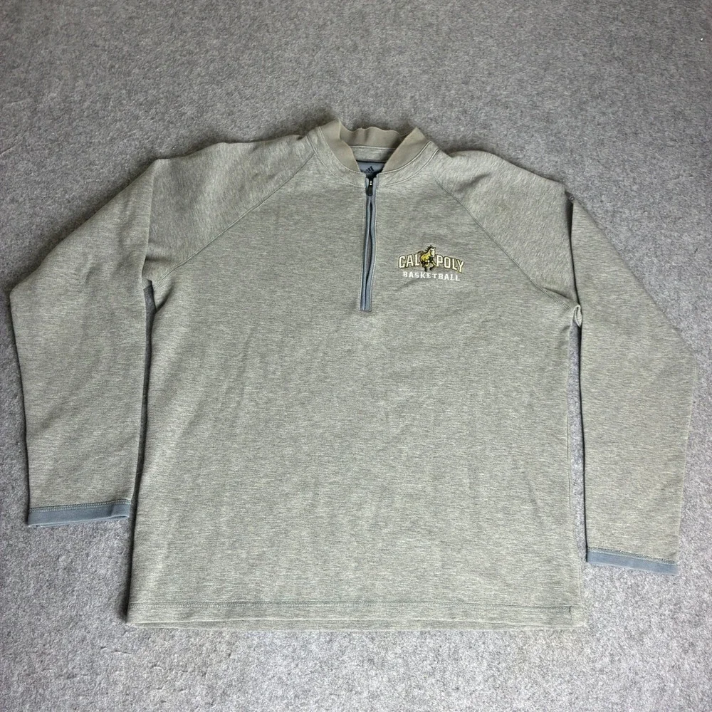 Adidas Cal Poly Basketball Men's Large Quarter Zip Pullover Gray Heathered